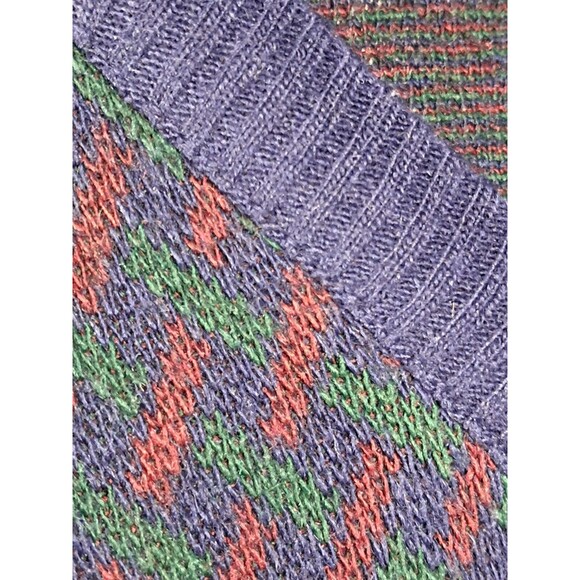 Vintage Wool Mix Murano Grandpa Sweater Mens Large Navy Blue Green Maroon V Neck - Picture 9 of 12